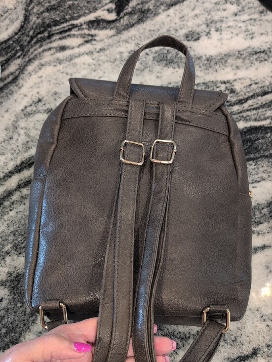Embroidered Faux Leather Backpack - Taupe main image 6